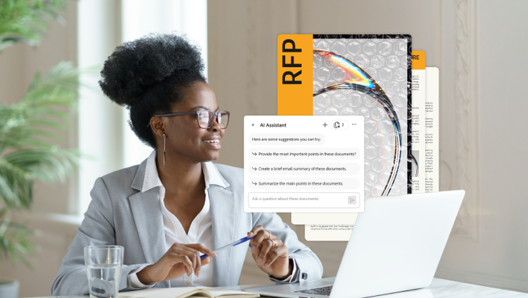 Woman asking AI Assistant to summarize a long PDF.