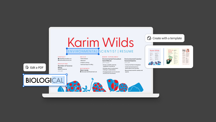 A resume being edited inside a PDF.