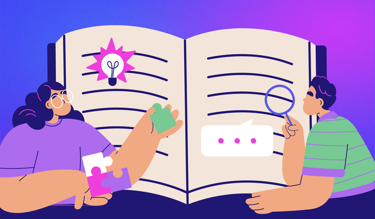 Two people looking at a book learn what the Feynman Technique is.