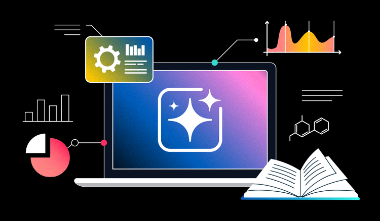 AI research tools are used on a laptop.