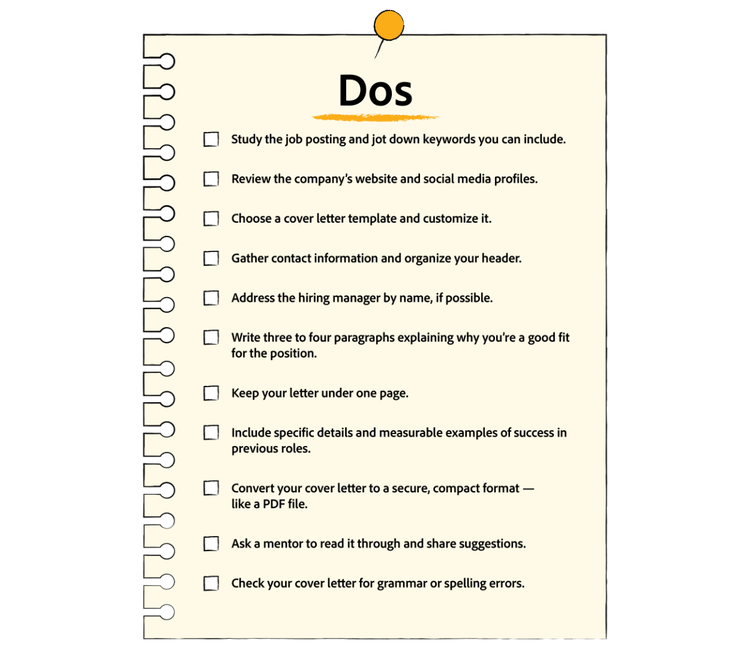 A checklist of cover letter dos.