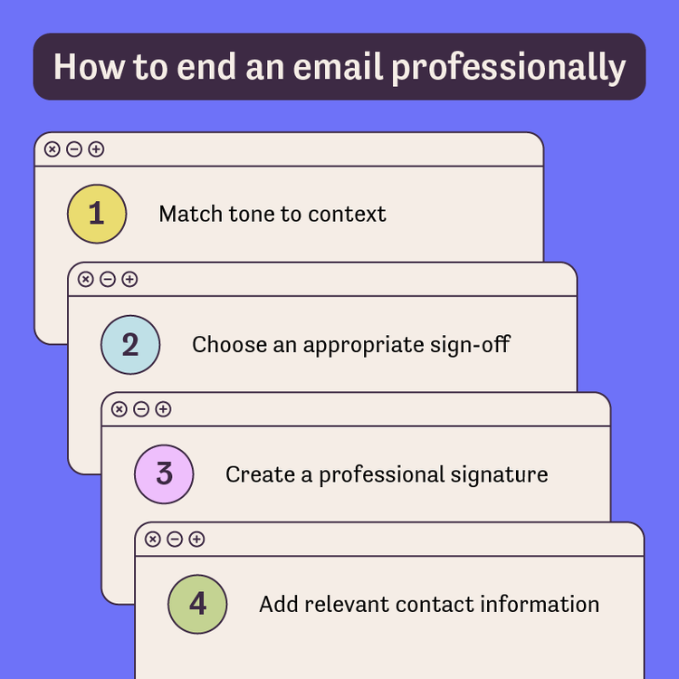 The steps for how to end an email professionally.
