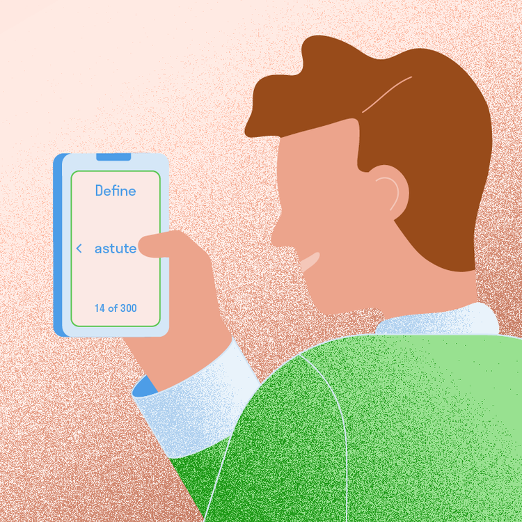 A student studies SAT vocabulary words with digital flashcards.