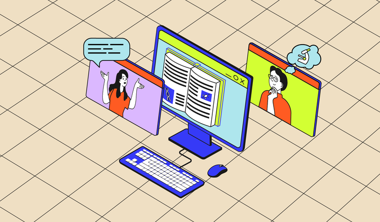 Two students participate in a virtual study group.