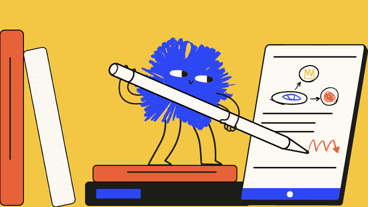 A cartoon doodle uses the Scribble study method.