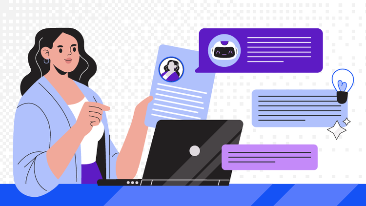 A woman uses AI to help apply for jobs.