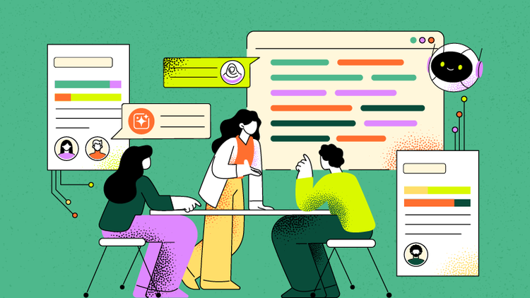 A group of people sitting at a table uses online content collaboration.