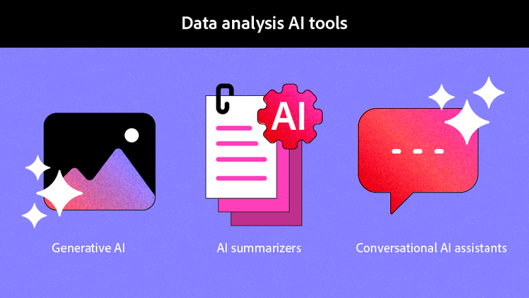 Data analysis tools: generative AI, AI summarizers, and conversational AI assistants.