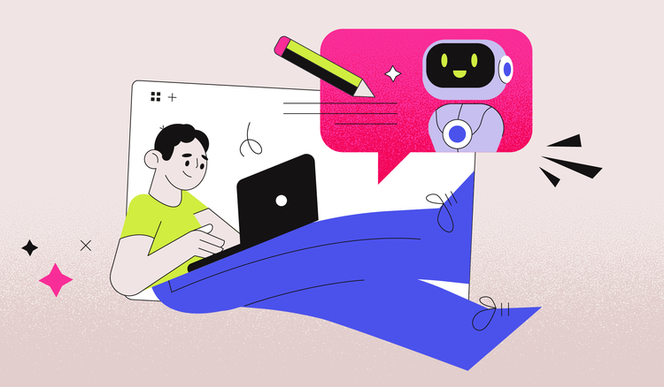 A person with a laptop in their lap writes a prompt.