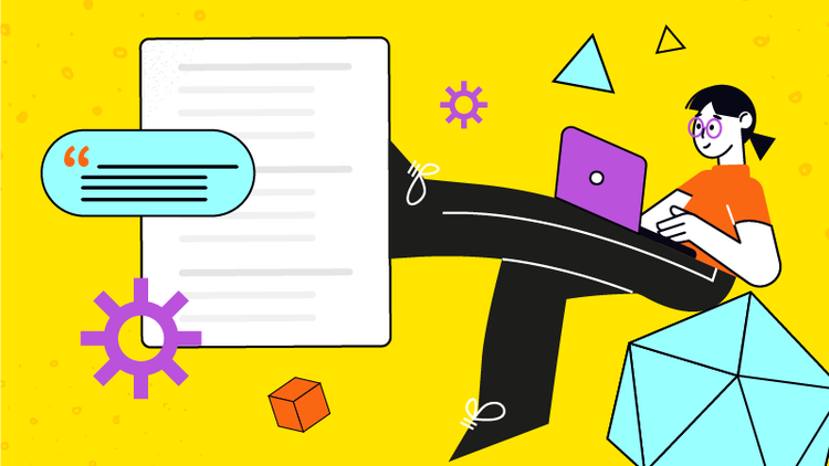 A woman typing on her laptop paraphrases a quote.