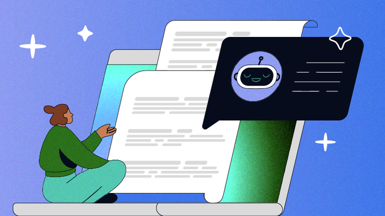 A woman cites an AI source in a paper.