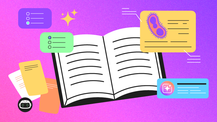 An open book of AI-powered study notes.