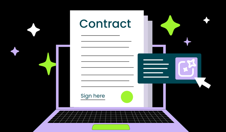 A contract is generated on a laptop using AI.