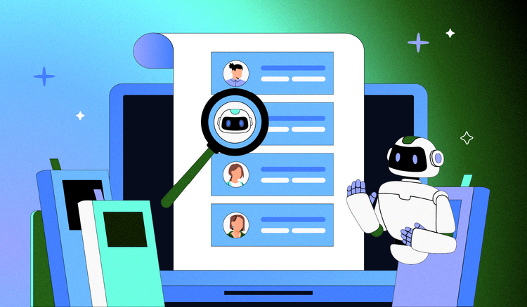 A laptop displays sources cited in a paper, including an AI source.