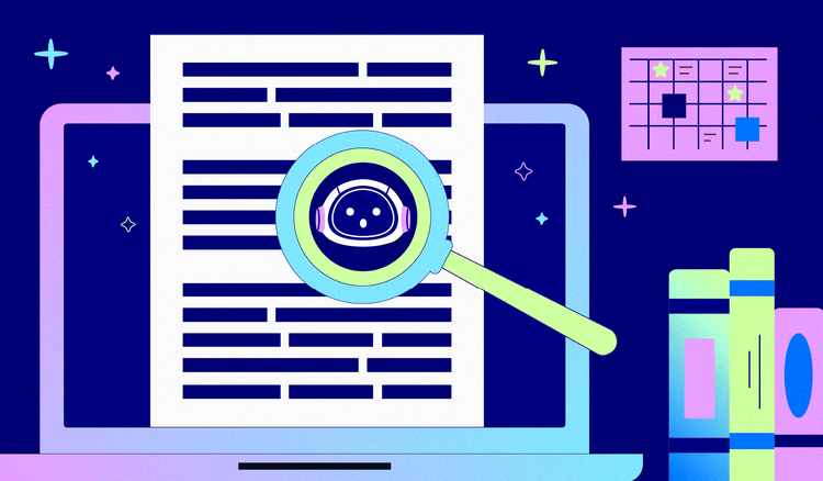 A document displayed on a laptop is searched by AI detection tools.