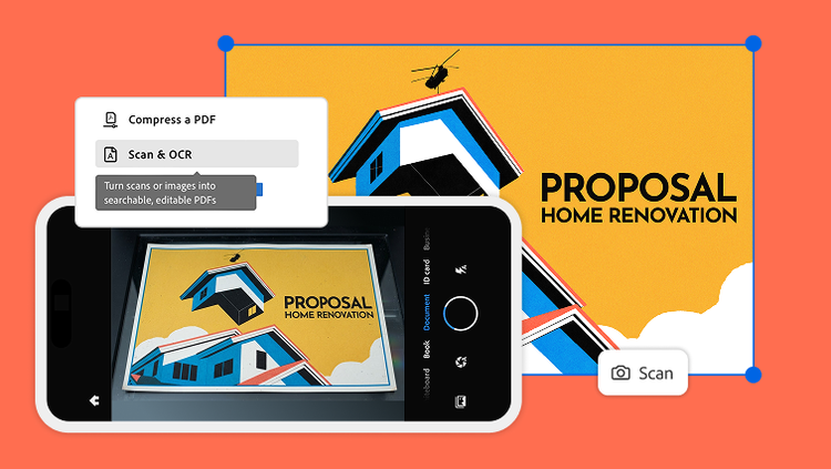 A mobile camera using the Scan & OCR tool to scan a home renovation proposal.