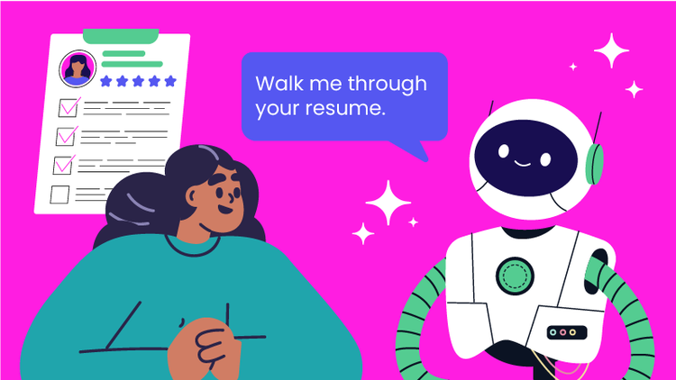 A woman practices interview questions with AI.