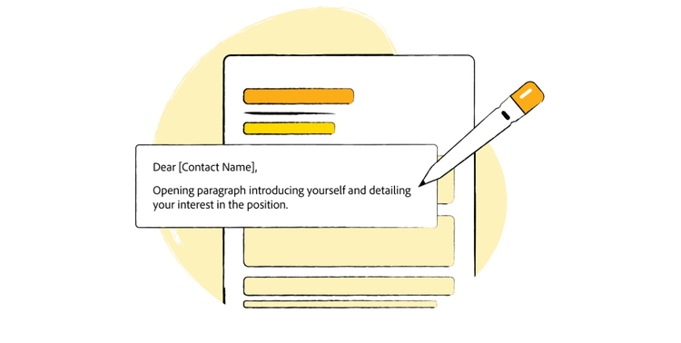 An illustration of an example cover letter salutation and opening paragraph.
