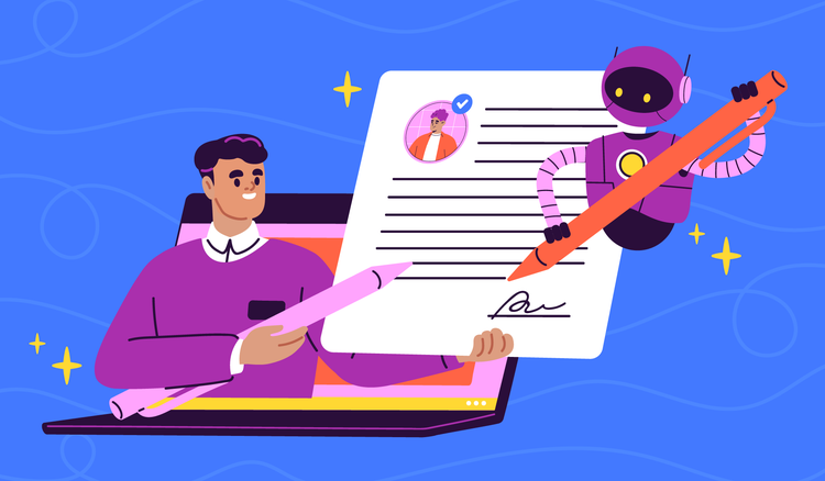 A person uses an AI reference letter generator on their laptop.