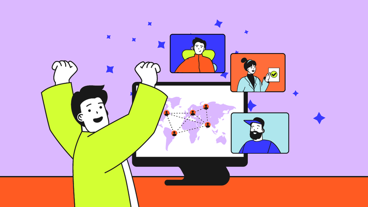 A student participates in a virtual study session with three other students.