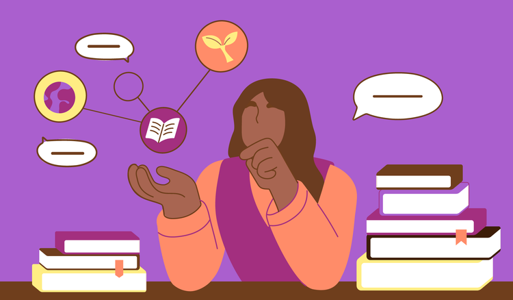 A person sitting at a desk with books next to them uses active recall to study.