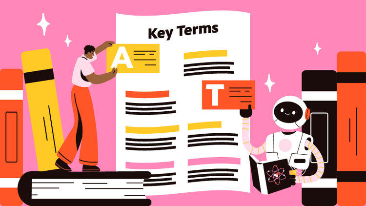 A student uses AI tools to study key terms.