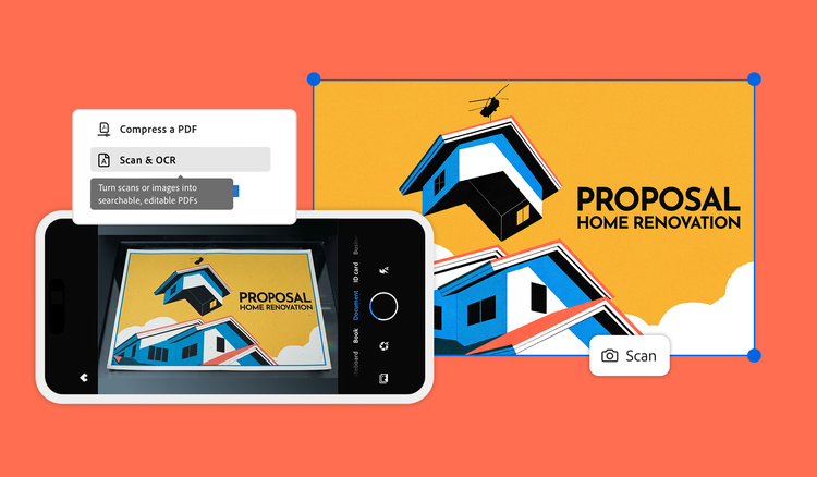 A mobile camera using the Scan & OCR tool to scan a home renovation proposal.