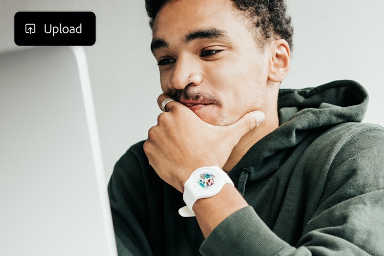 An image of a young man uploading Audio file to the AI translation tool