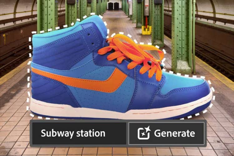 AI generated shoe image in a subway station