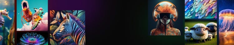 Banner con inspiración de la comunidad con imágenes y videos generados con IA