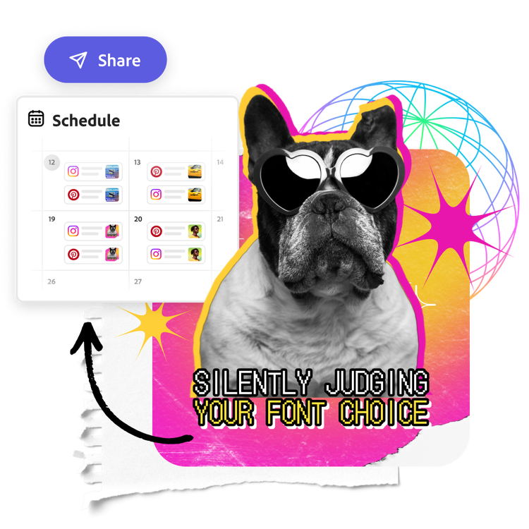 Post for Pinterest with a dog with heart shaped glasses