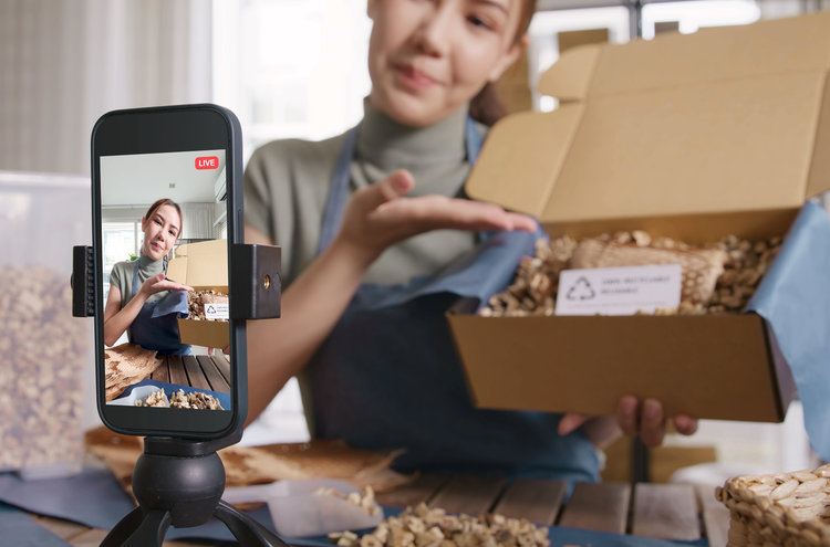 influencer unboxing product during a live on social media