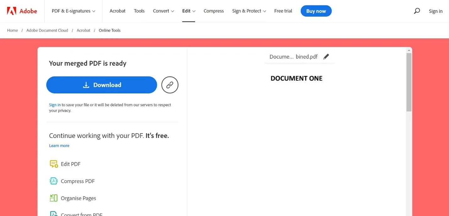 A PDF document is displayed with a large blue button that prompts the reader to download it.