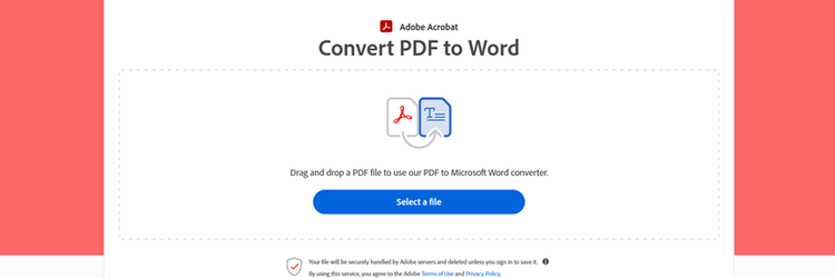 Screenshot of Acrobat online Convert PDF to Word tool.