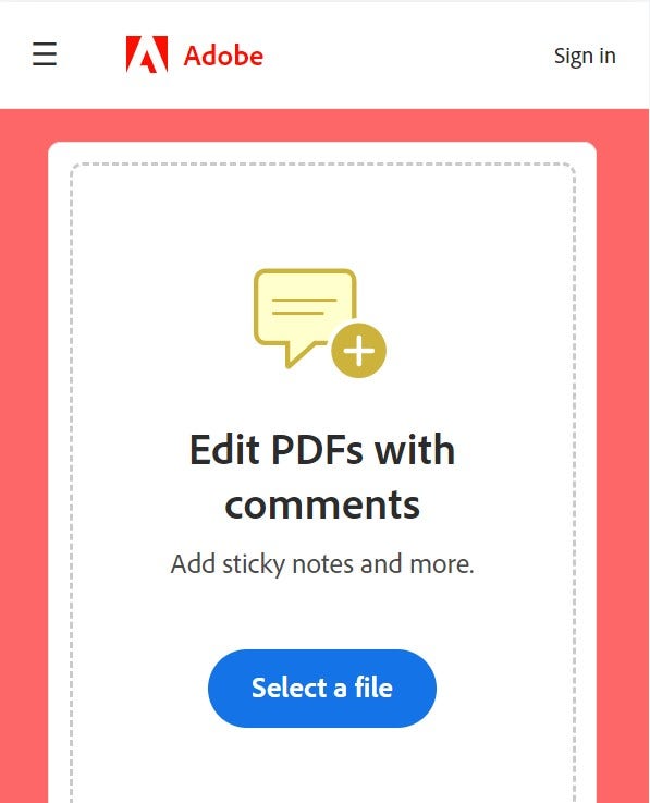 An online PDF editing tool with a blue button for file selection.