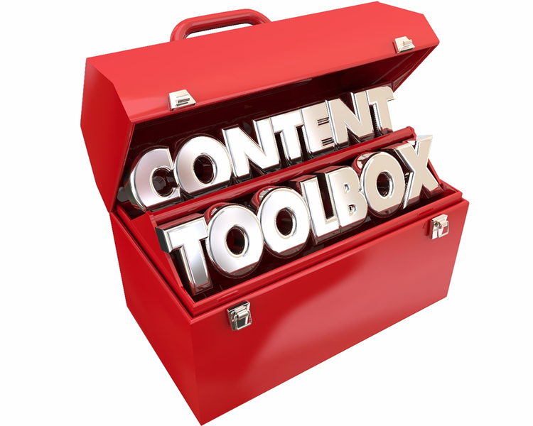 Illustration of a toolbox with the words "Content Toolbox" inside.