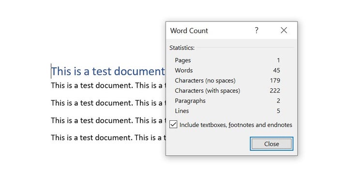 Screenshot of word document displaying word count.