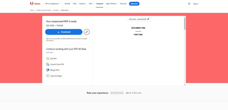 Screenshot showing a newly compressed file on screen in an online application.