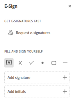 Screenshot showing the functions of the ‘Fill & Sign’ option.