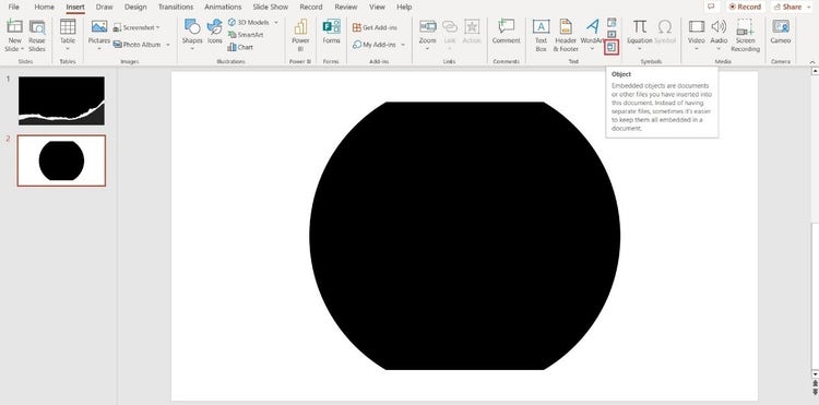 Insert Object on PowerPoint.