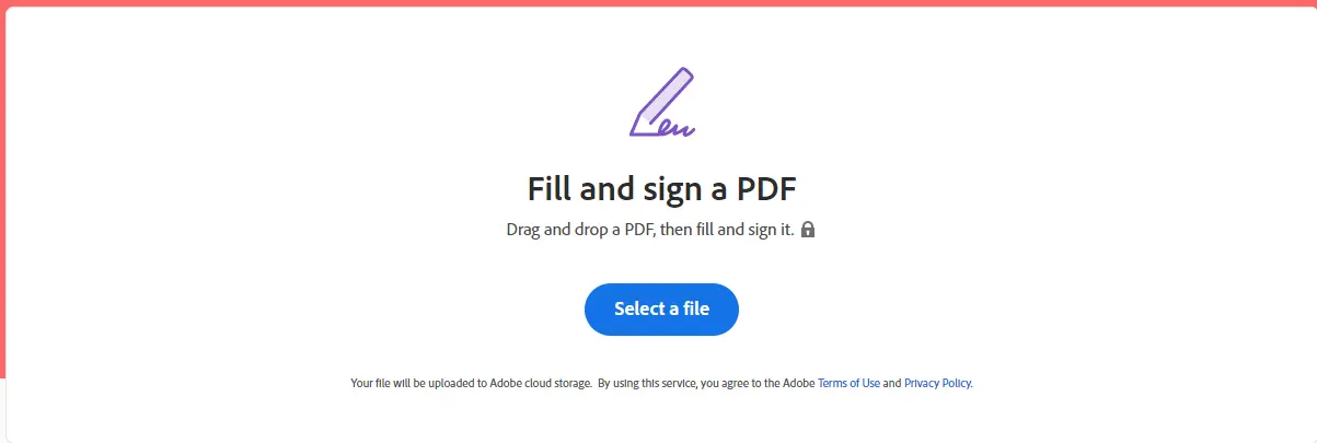 Graphic showing the Fill and sign logo with a button to select a file.