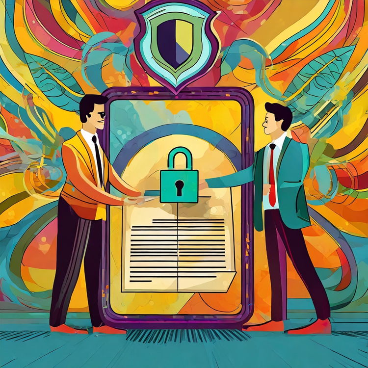 Infographic created with Adobe Firefly AI depicting two people trusting shared and secure digital information.