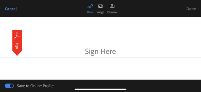 Screenshot showing the close-up of the ‘Sign Here’ signature line.