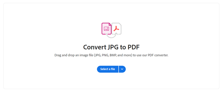 Screenshot of Adobe’s Convert JPG to PDF tool