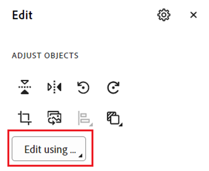 Screenshot of the edit tool in Adobe Acrobat Pro with the icon to edit an image using another application highlighted.