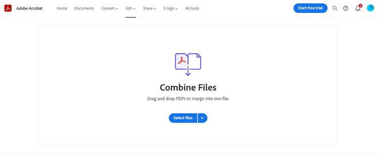 Screenshot of Combine PDF tool