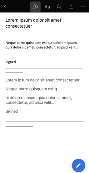 Screenshot showing the blue pen icon on the Adobe Acrobat app.