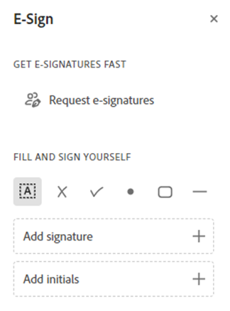 Screenshot showing the functions of the ‘Fill & Sign’ option.