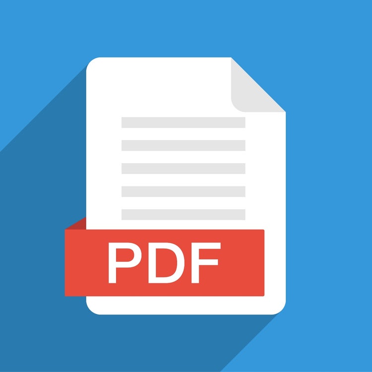 Illustration of a PDF logo, set on a blue background