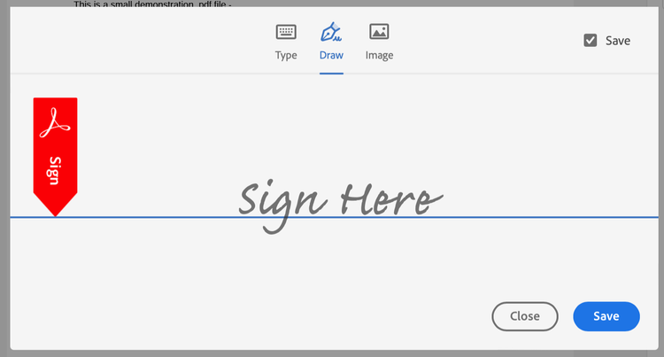 Screenshot showing option to draw signature